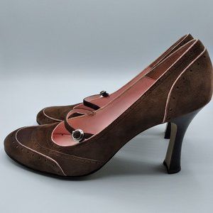 Sam & Libby Brown and Pink Suede Mary Jane Pumps Retro Look Size 8.5